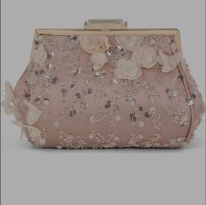 Pink Bea Embroidered Beaded Tulle Satin Clutch Jewel Badgley Mischka Wedding NWT